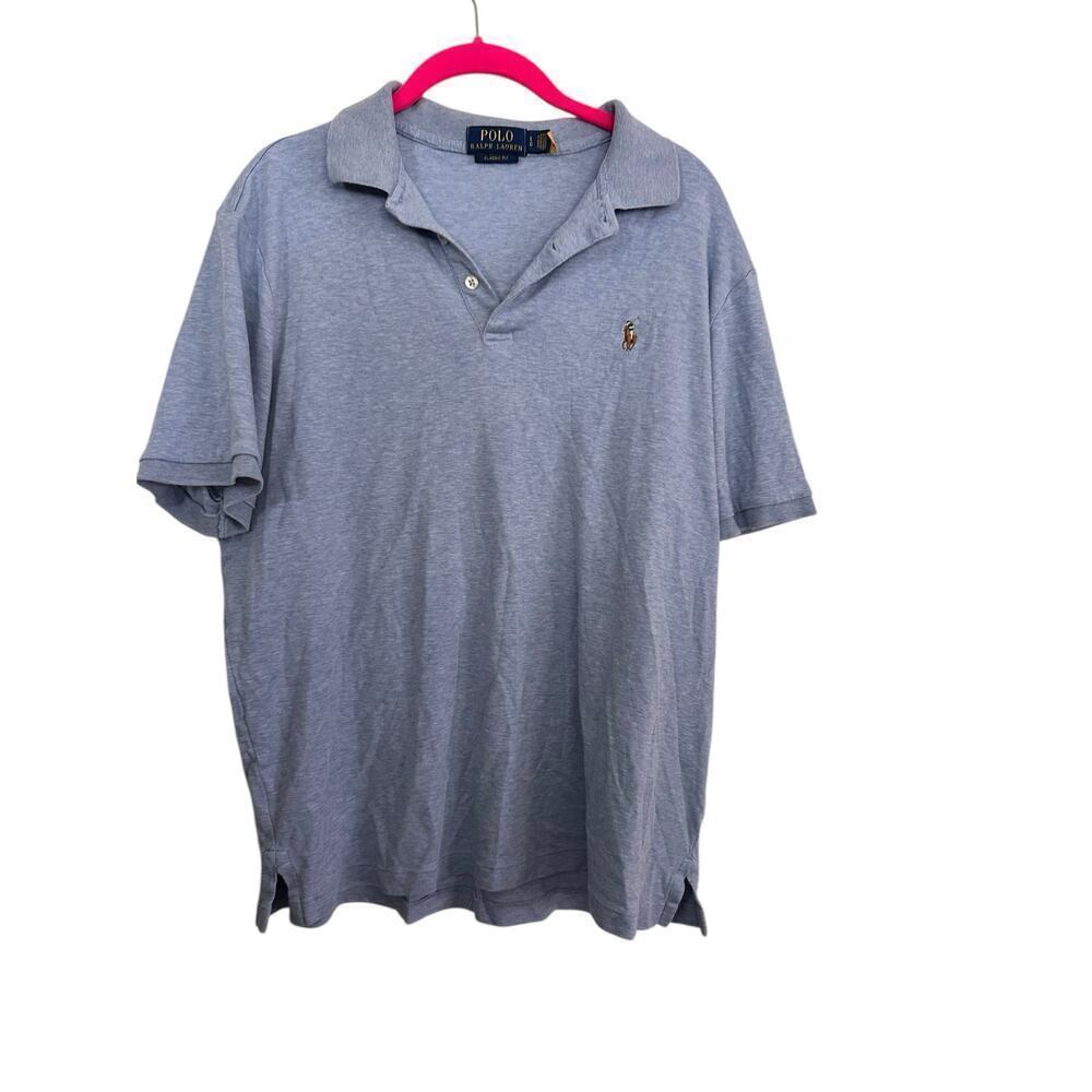 Polo Ralph Lauren Men's Blue Classic Fit Textured Cotton Polo Shirt Size Large